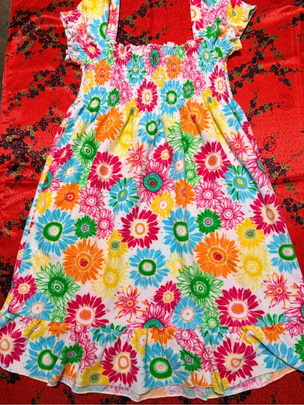 Girls' Multicolor Floral Ruffled One-Piece Dress